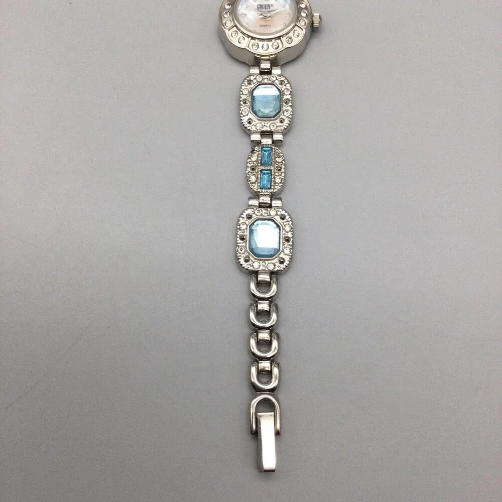 Gruen Womens Watch 21mm Mother Of Pearl Dial Blue Crystal New Battery 8
